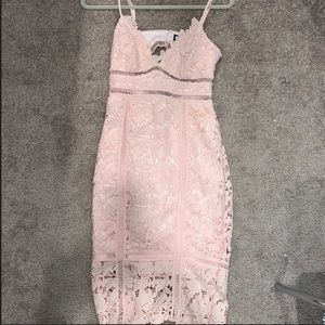BARDOT Botanica Lace Midi Dress in Melon Pink